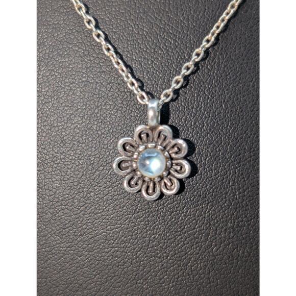Vintage 925 Sterling Silver Moonstone Flower 17"-18.5" Chain Necklace - Picture 4 of 6